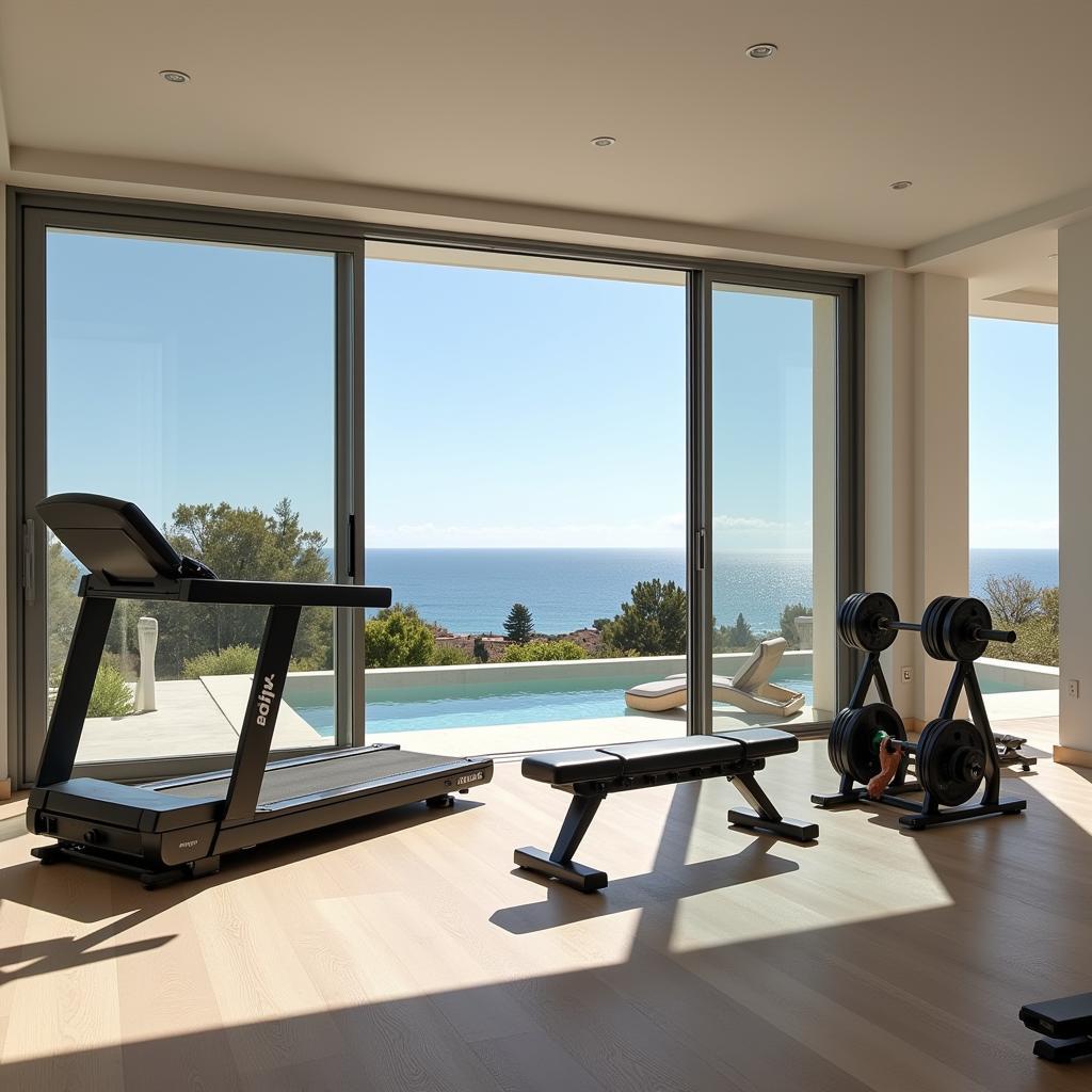 Modern Adidas home gym setup in a Spanish villa