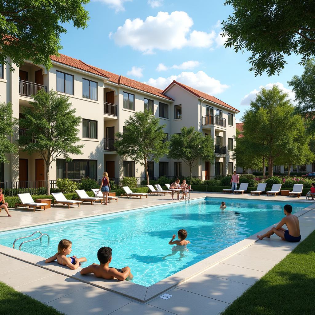 Residents enjoying the communal pool at Aedas Homes Cañaveral