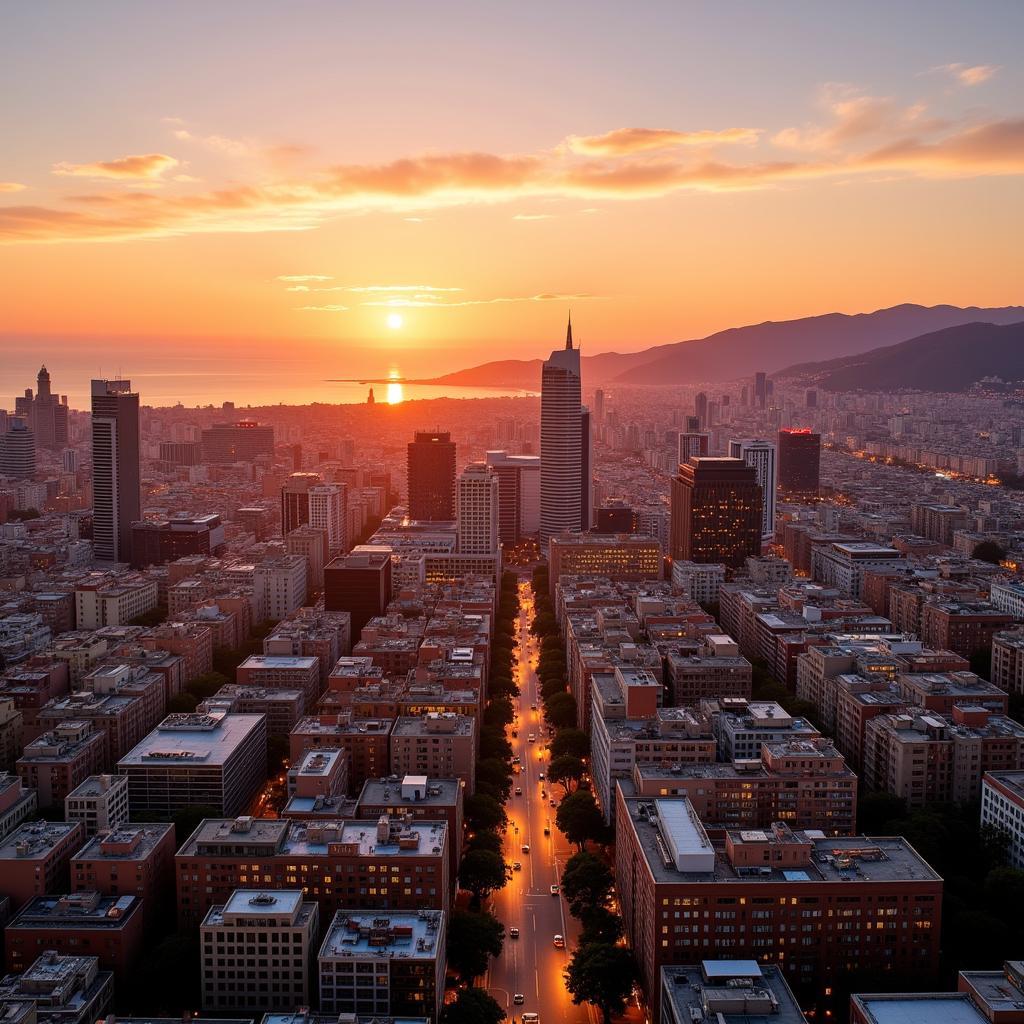 Barcelona Skyline at Sunset