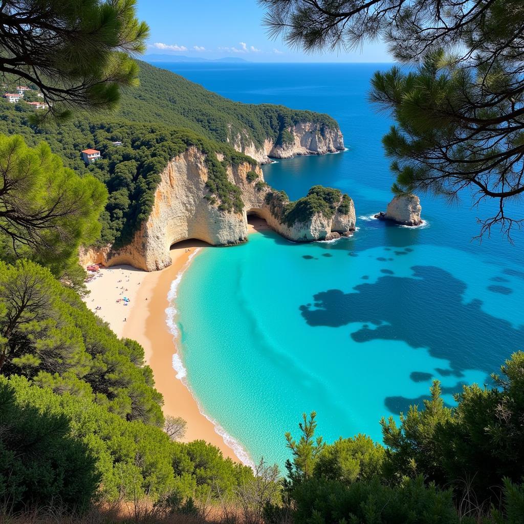 Aerial view of the stunning Girona coastline with turquoise waters and sandy beaches