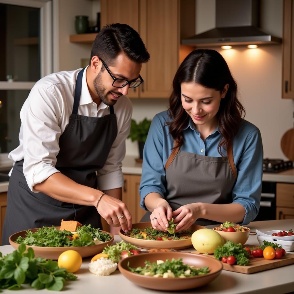 Alegra Homes guest learning to cook paella with host