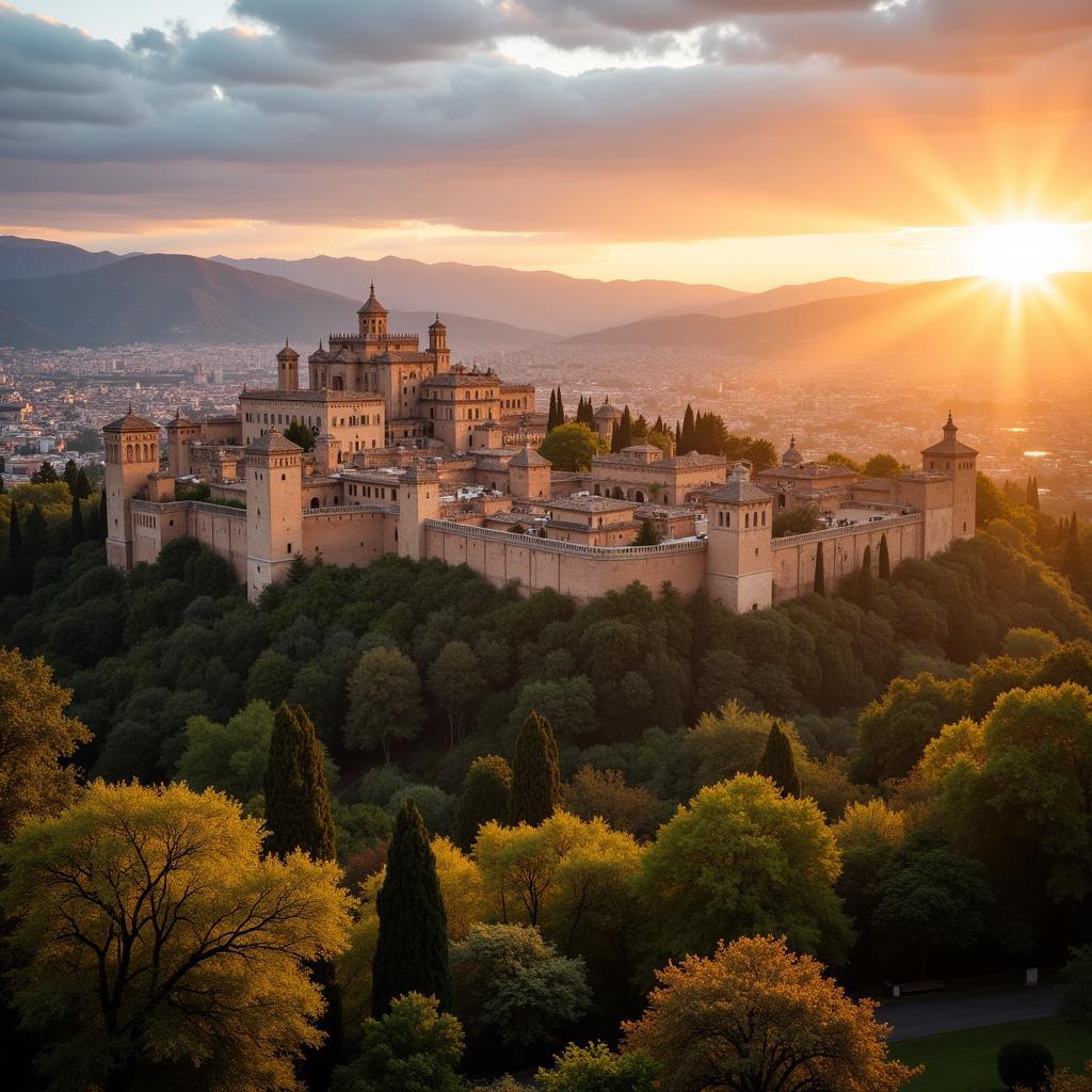 Alhambra Palace in Granada at sunset