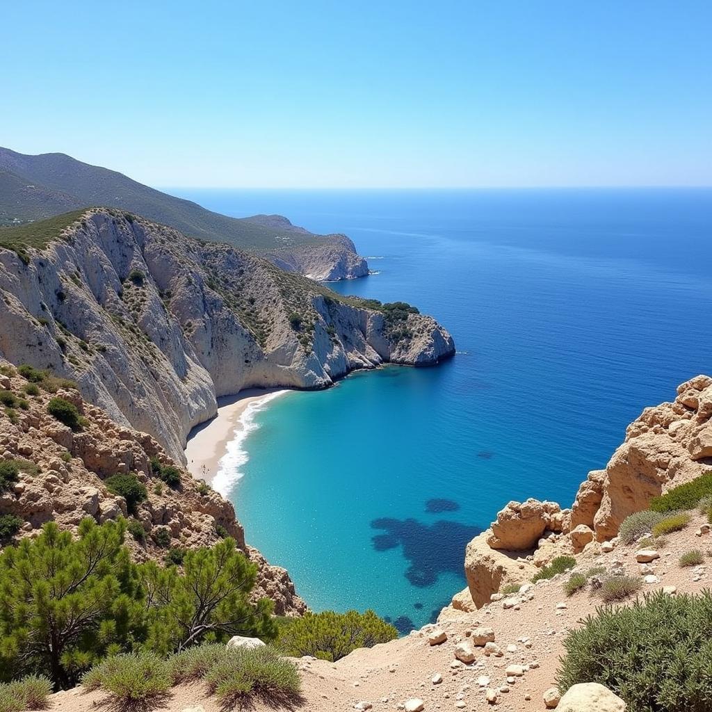 Aerial view of the stunning Almeria coastline with turquoise waters and sandy beaches