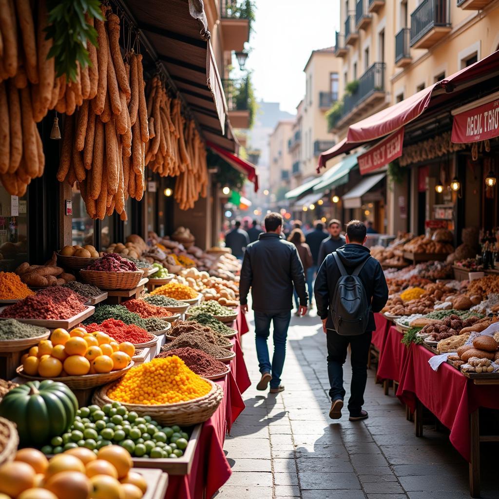 A bustling food market in Almeria, Spain