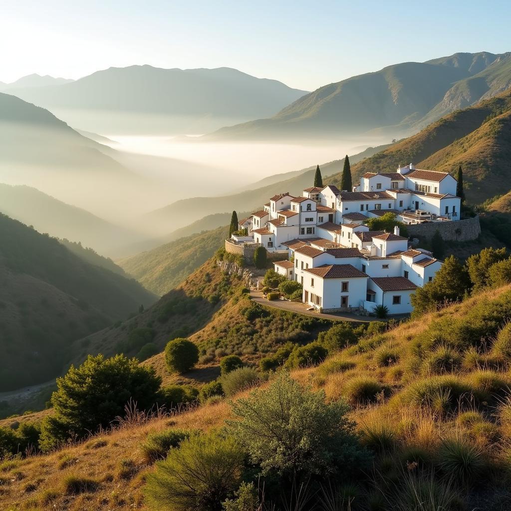 Scenic view of white-washed houses nestled in the rolling hills of Andalusia