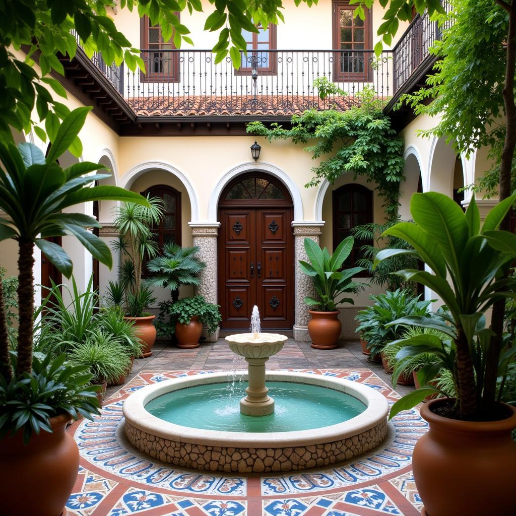 Tranquil Andalusian courtyard with fountain