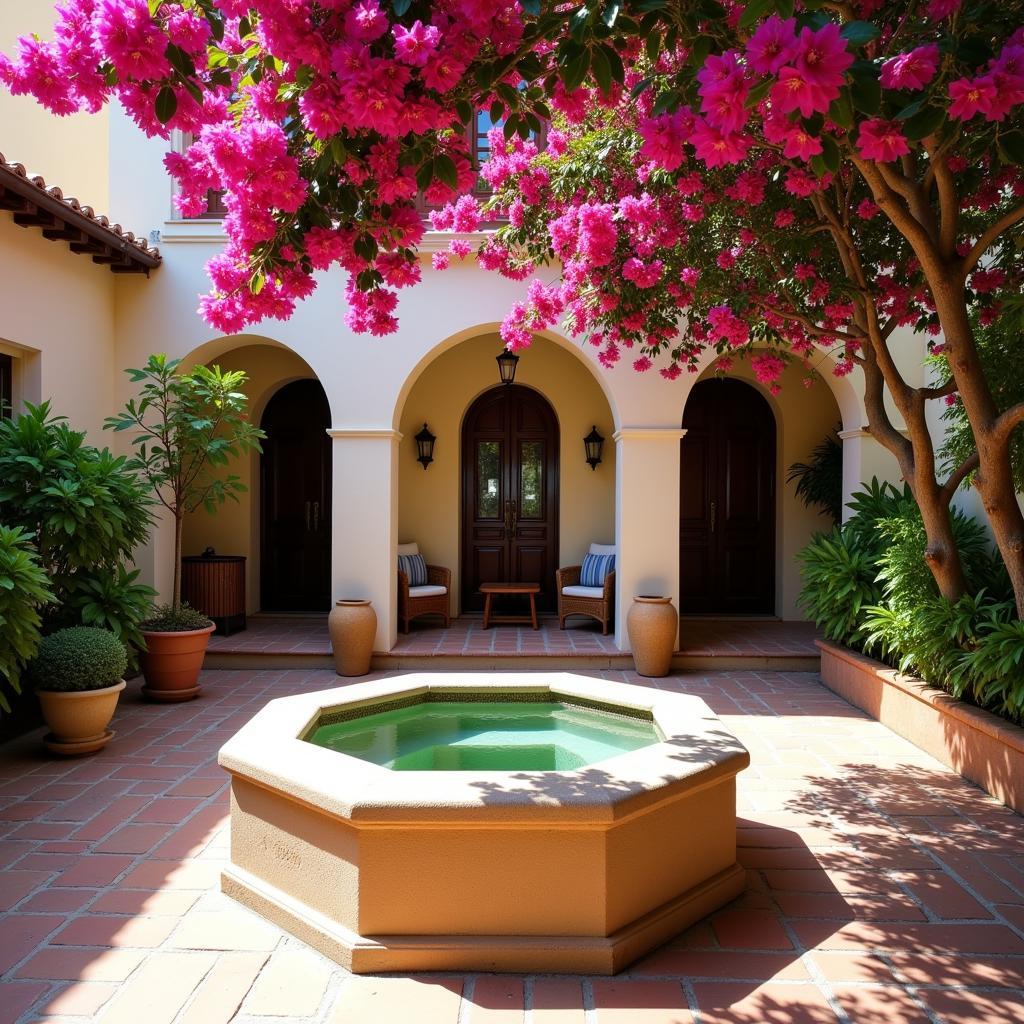 Relaxing in a butaca within a traditional Andalusian courtyard