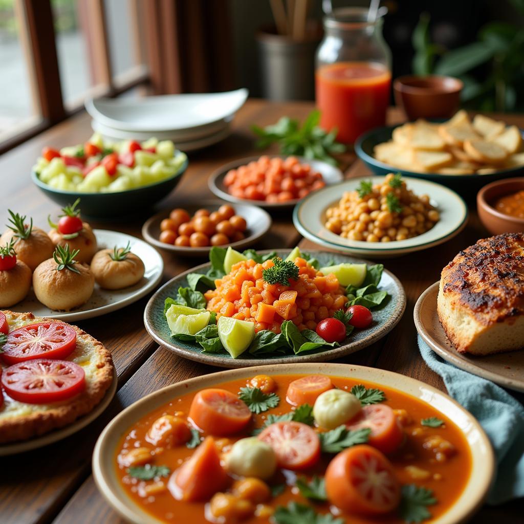 A delicious spread of Andalusian food at a home stay