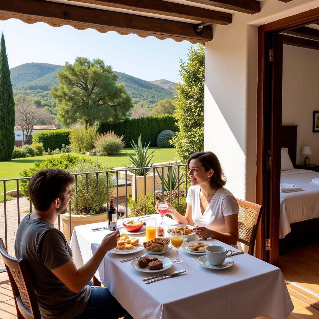 Guests enjoying a Spanish breakfast in an Andalusian villa