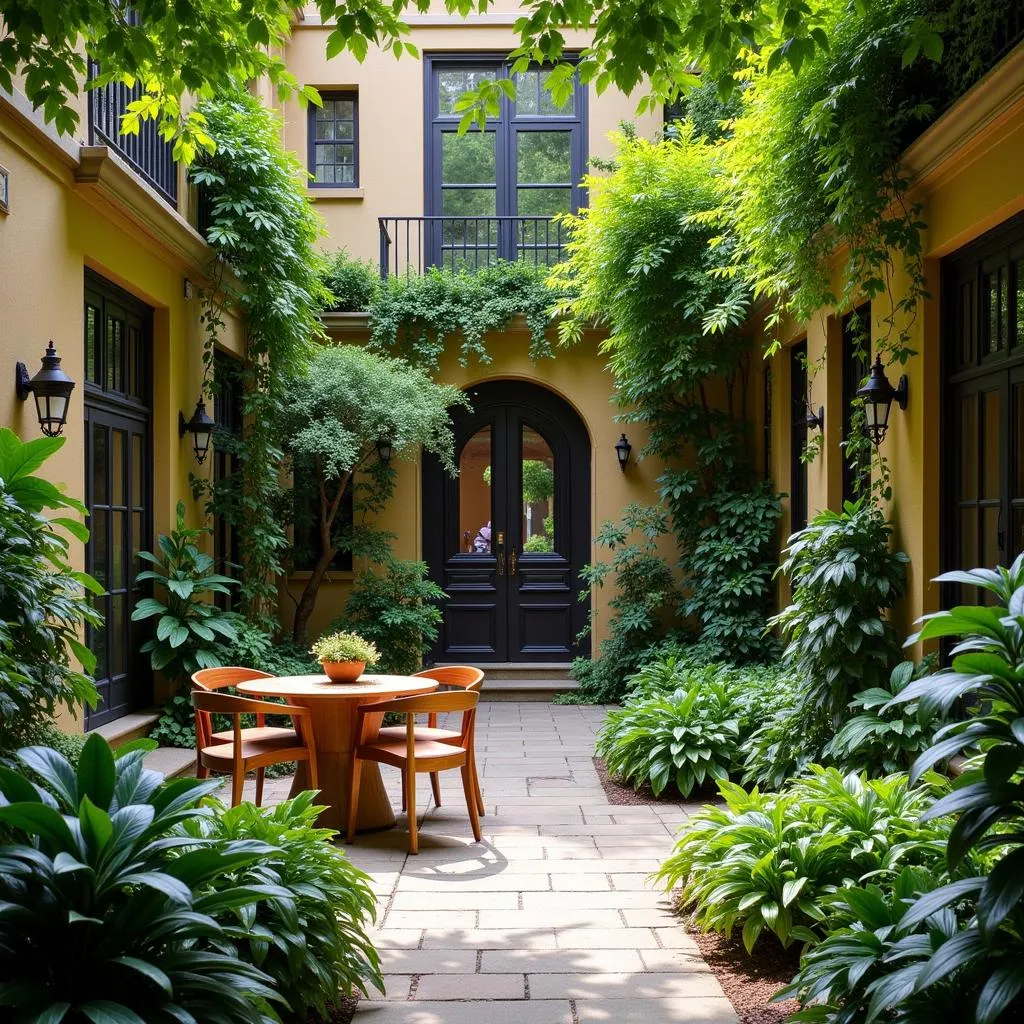 Peaceful courtyard at Antha Home Plasencia