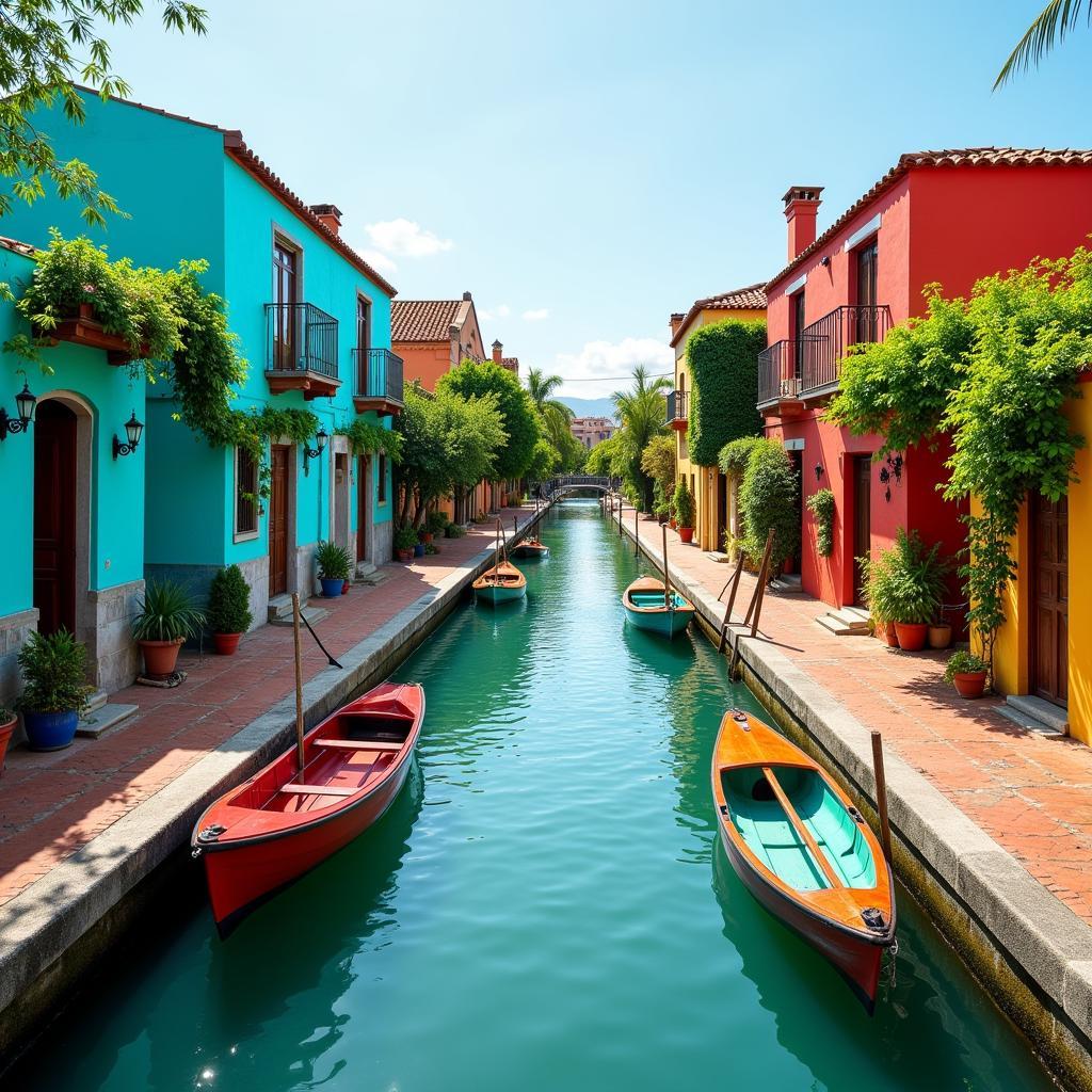 Picturesque views of aqua homes dotting Guadalajara's canals