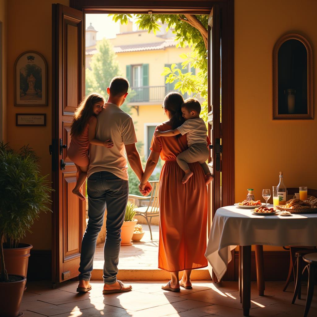 Family Welcoming Guest at Spanish Homestay