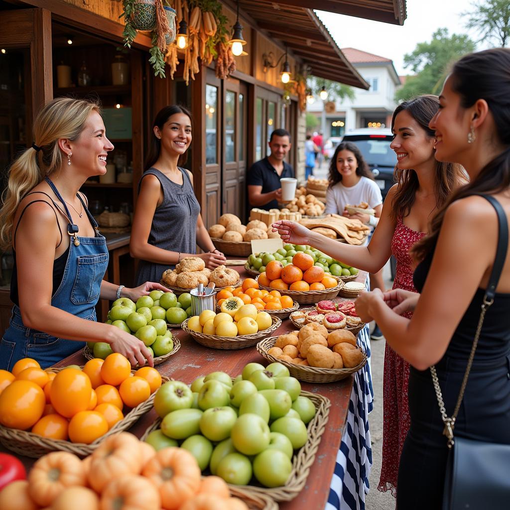 Bustling local market in Asia Oleiros with vendors selling fresh produce and local crafts