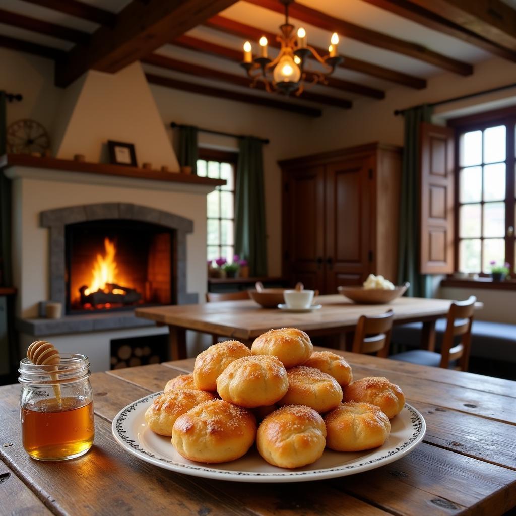 Enjoying frixuelos in an Asturian kitchen