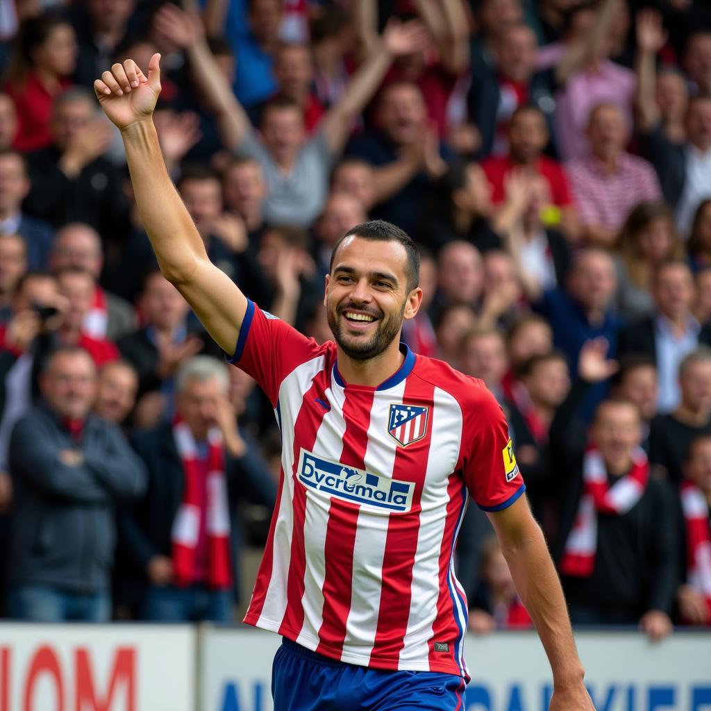 Atletico Madrid player celebrates a goal with passionate fans