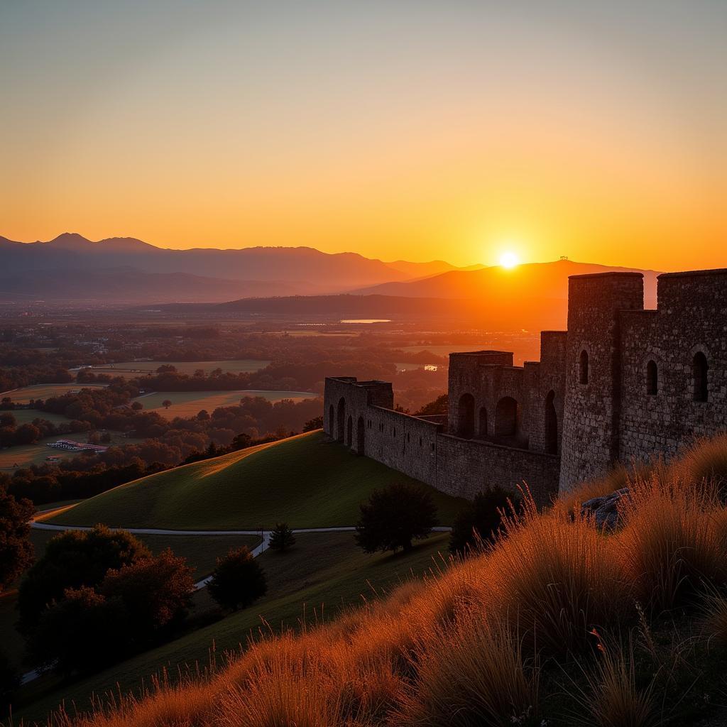 Avila city walls at sunset