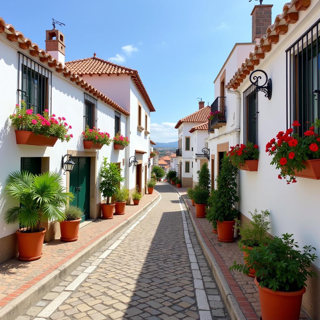 Cobblestone street in white village Ayamonte, Andalusia