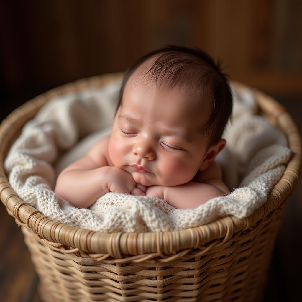 Baby Sleeping Peacefully in a Moisés Basket