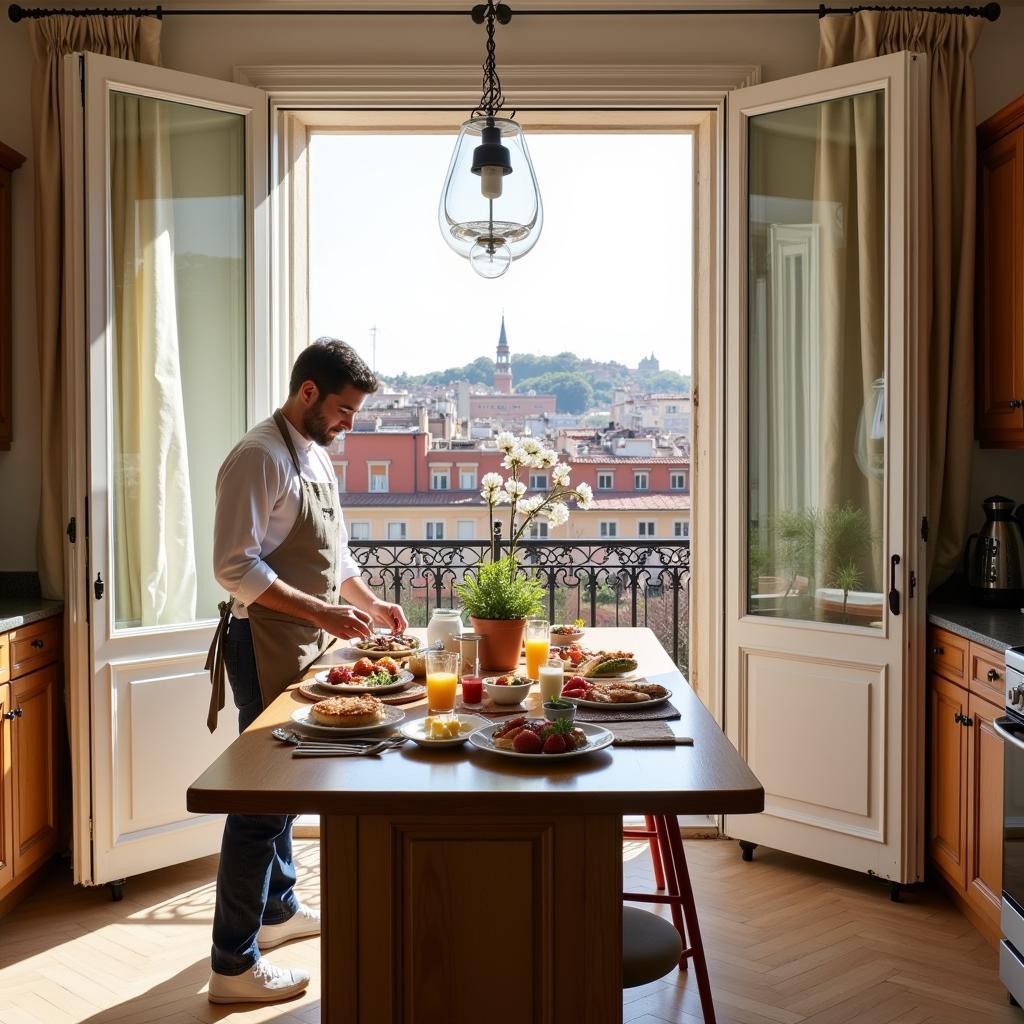 Chef preparing breakfast in a Barcelona apartment