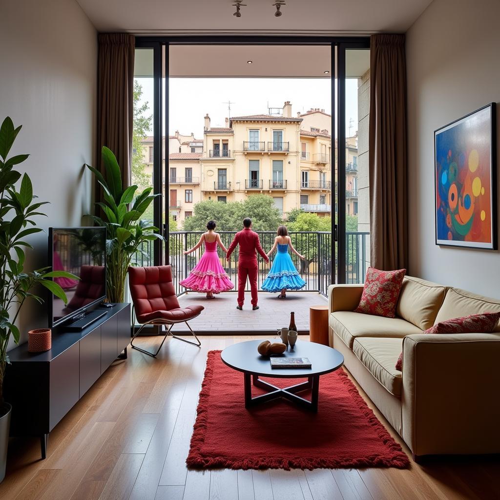 Modern Barcelona Apartment with Stunning Cityscape and Glimpse of Flamenco Dancers