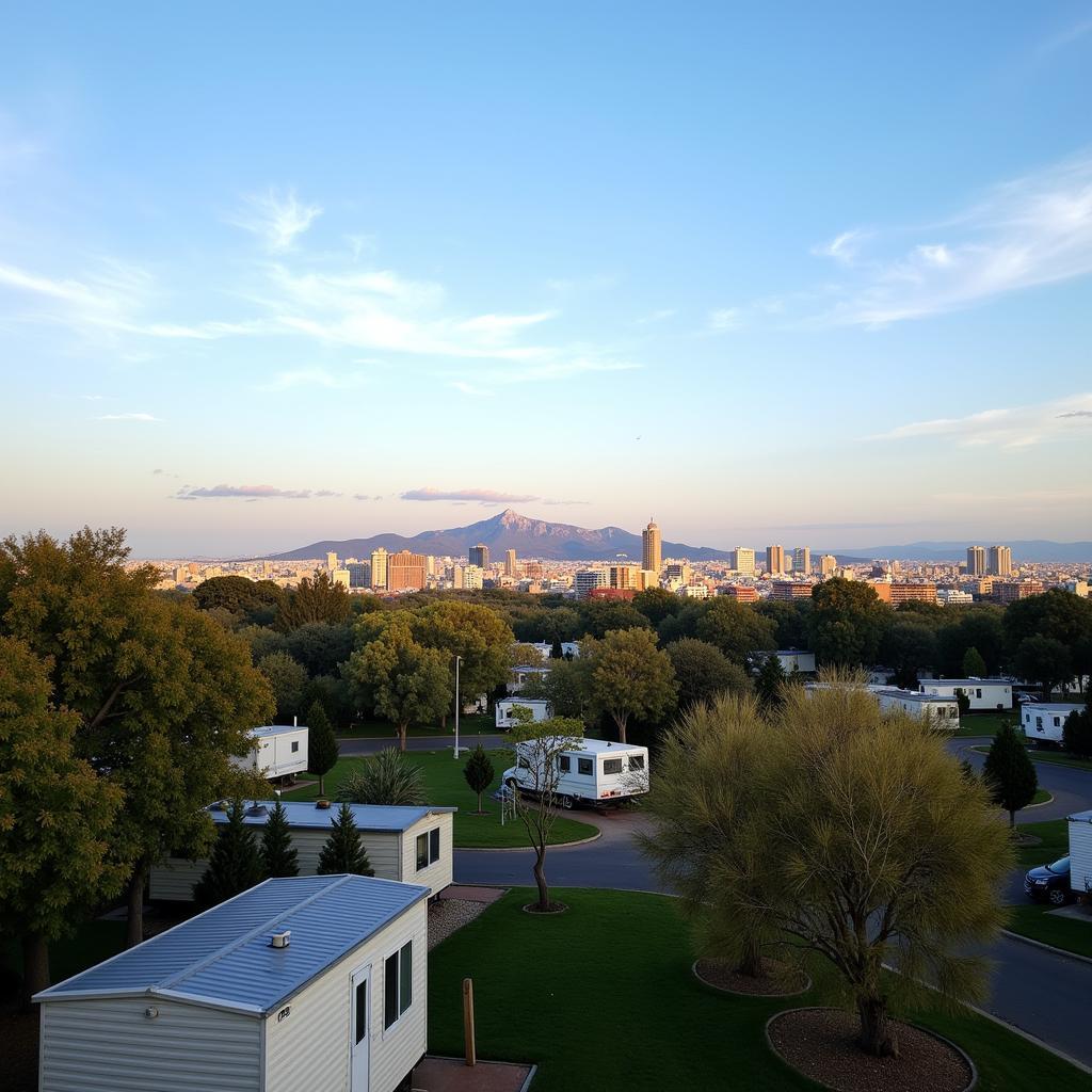 Barcelona Cityscape from a Mobile Home Park