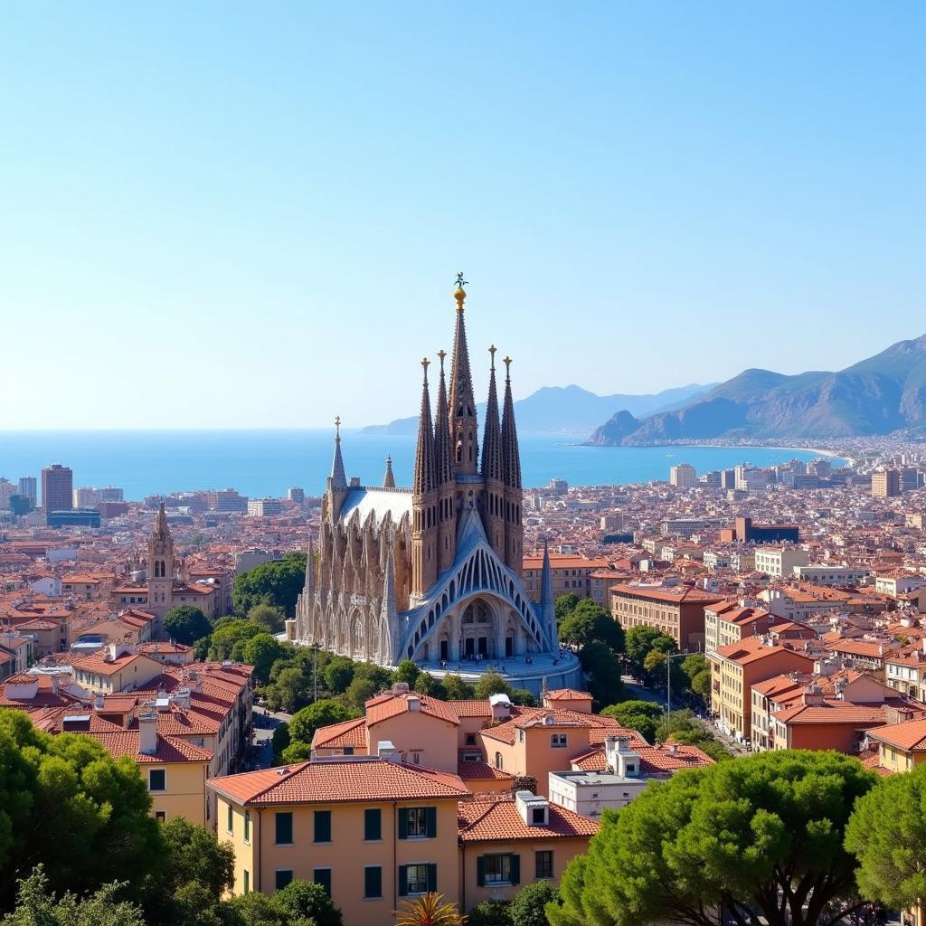 Panoramic View of Barcelona Cityscape 