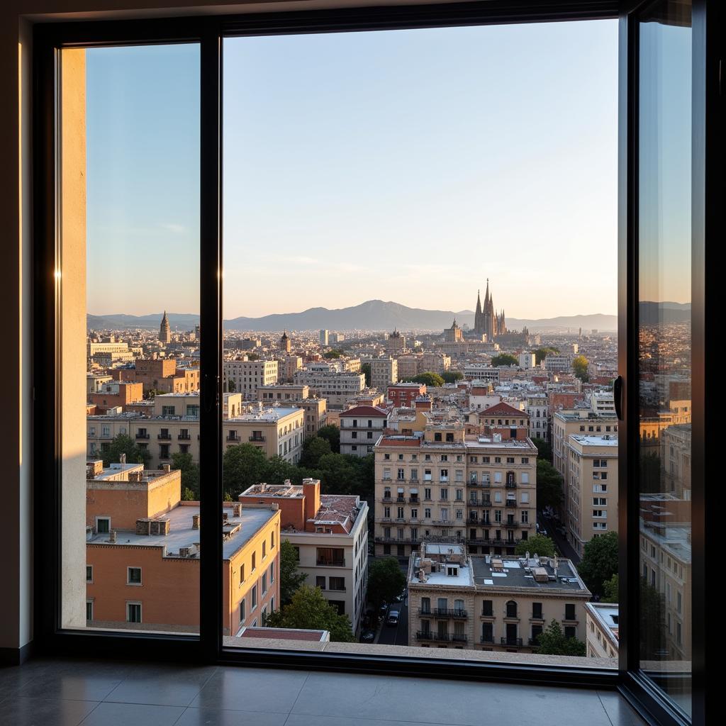 Panoramic Cityscape View from a Modern Apartment in Eixample, Barcelona