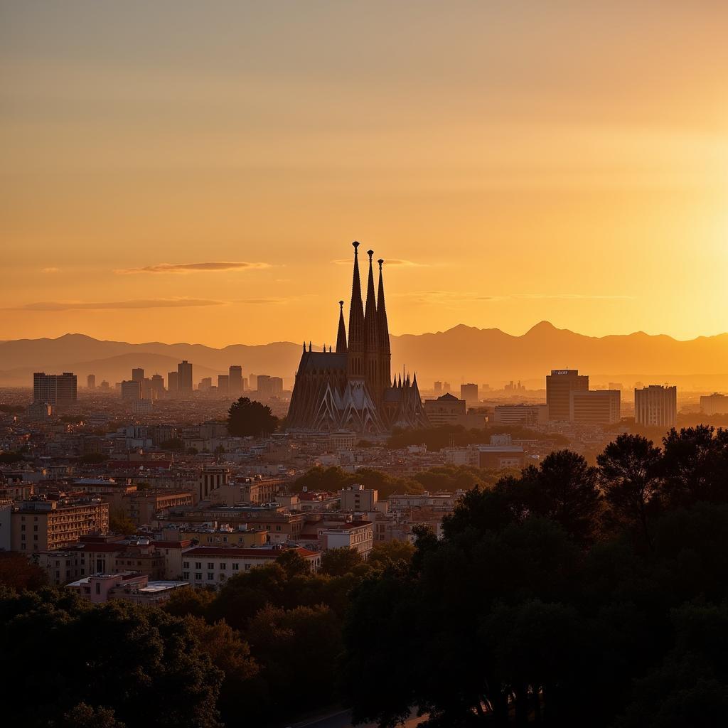 Barcelona cityscape with Sagrada Familia in the background