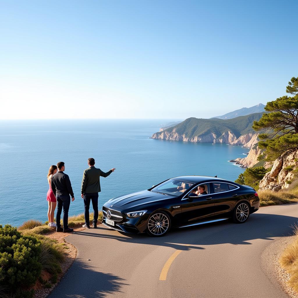 Private driver and clients enjoying the view of Costa Brava