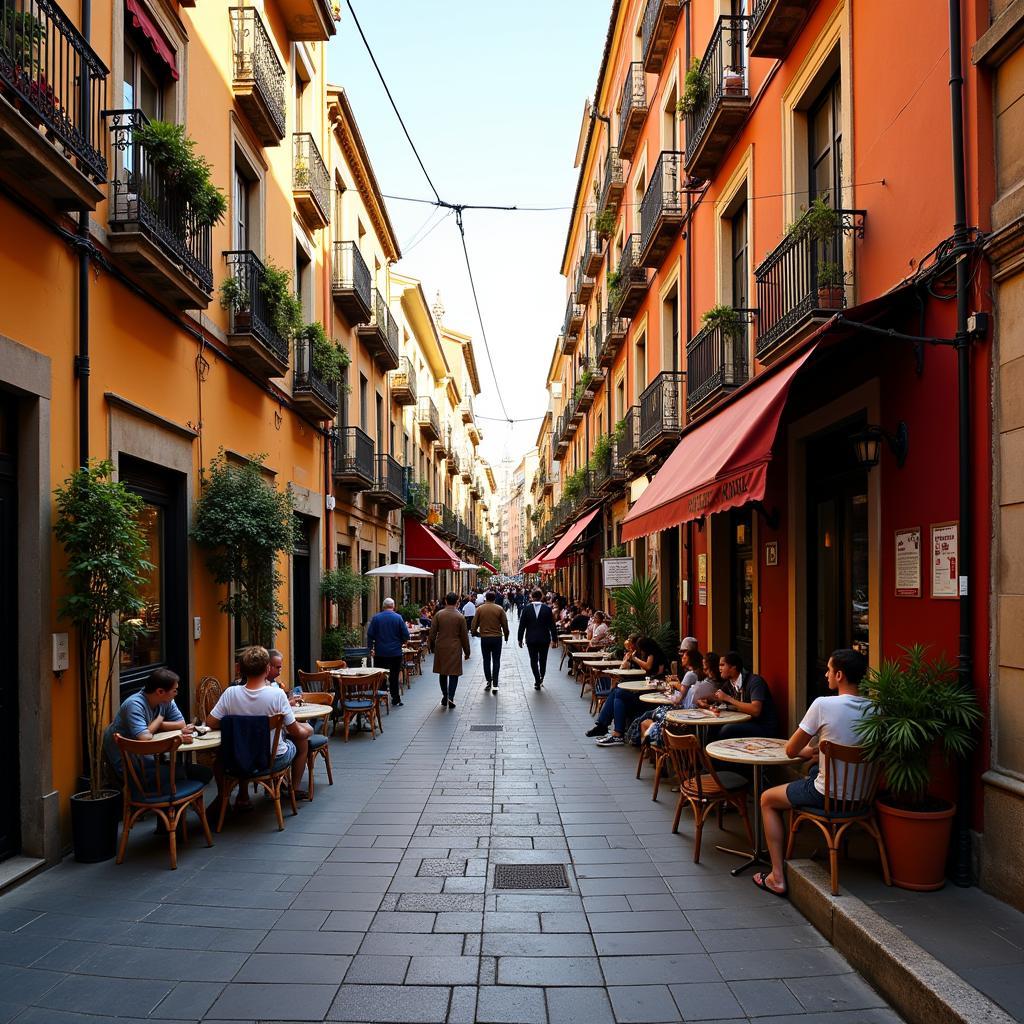 Bustling street in a Barcelona neighborhood