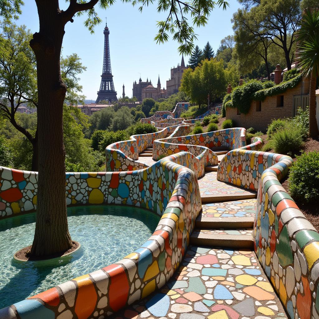 Barcelona's Park Guell mosaic details