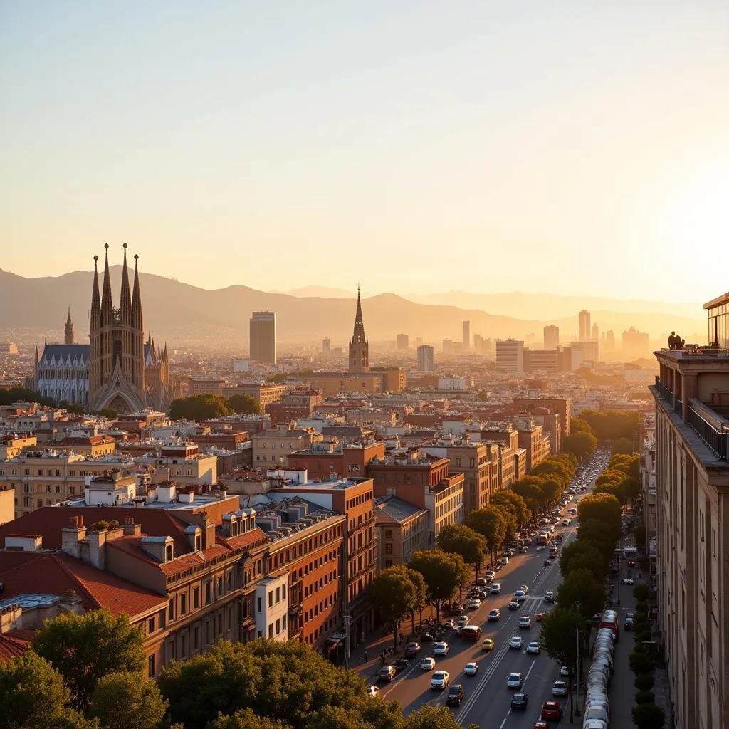 Barcelona Rooftop View with Sagrada Familia in the Background