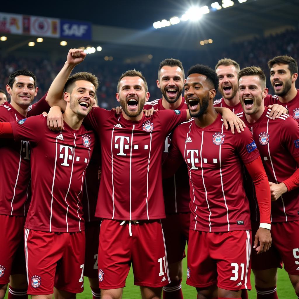 Bayern Munich players celebrating their Bundesliga title win in the 19/20 season