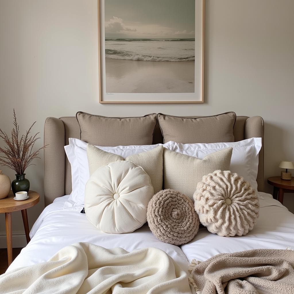 Bedroom with Zara Home Round Cushions on Bed