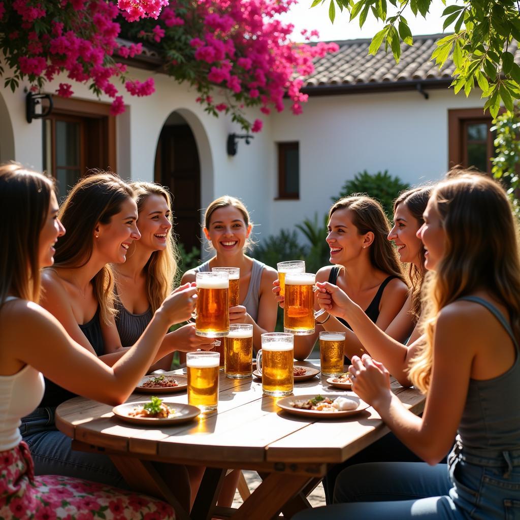 Enjoying local brews in a Spanish courtyard