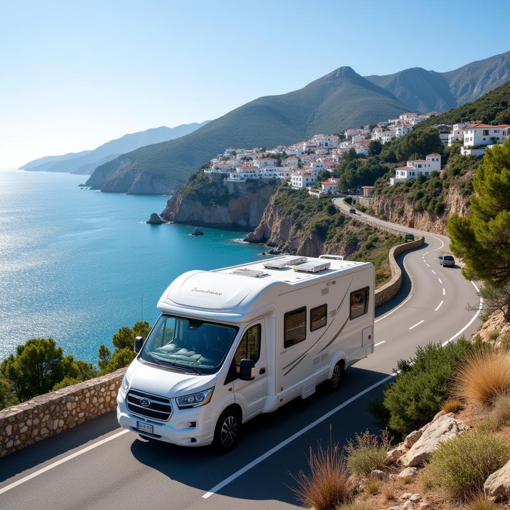 Benimar Mobil Home parked along a scenic Spanish Coastline