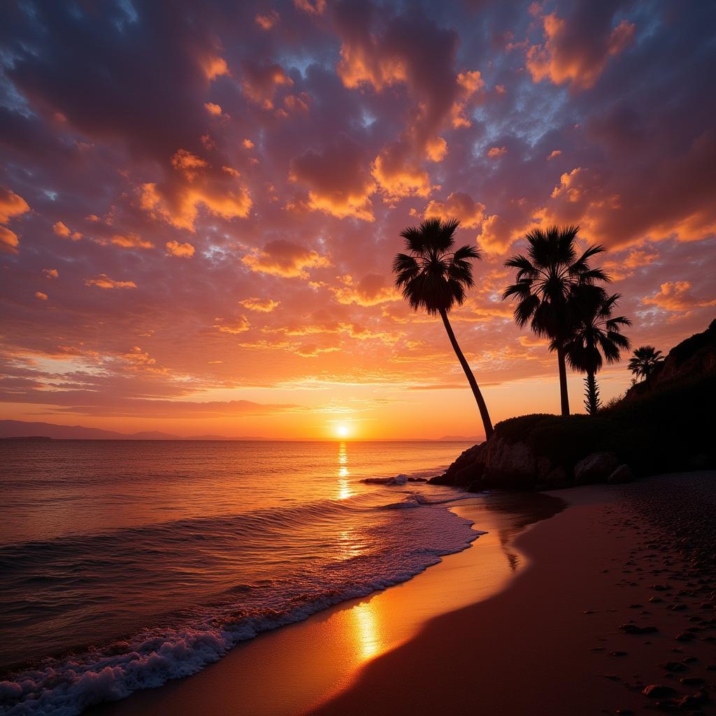 Idyllic sunset over Blanes beach