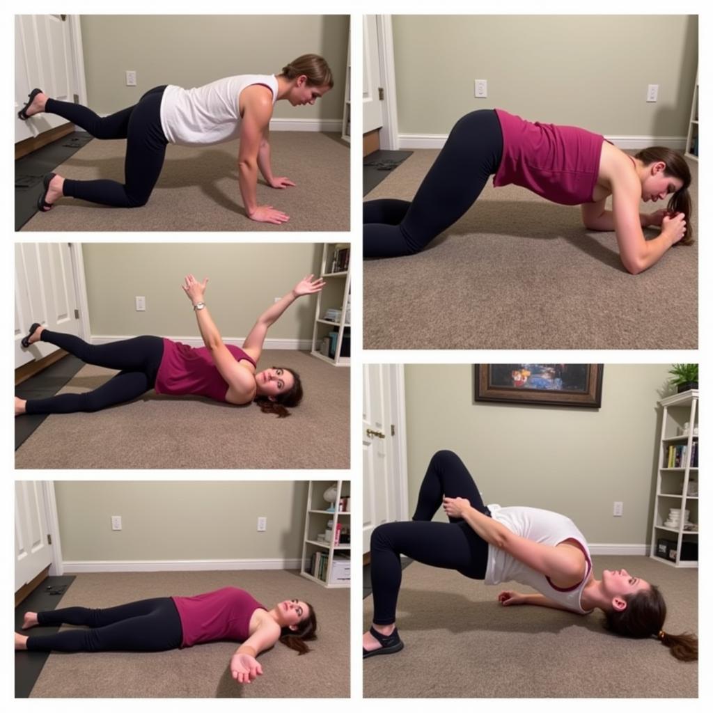 A collage showcasing various bodyweight core exercises.