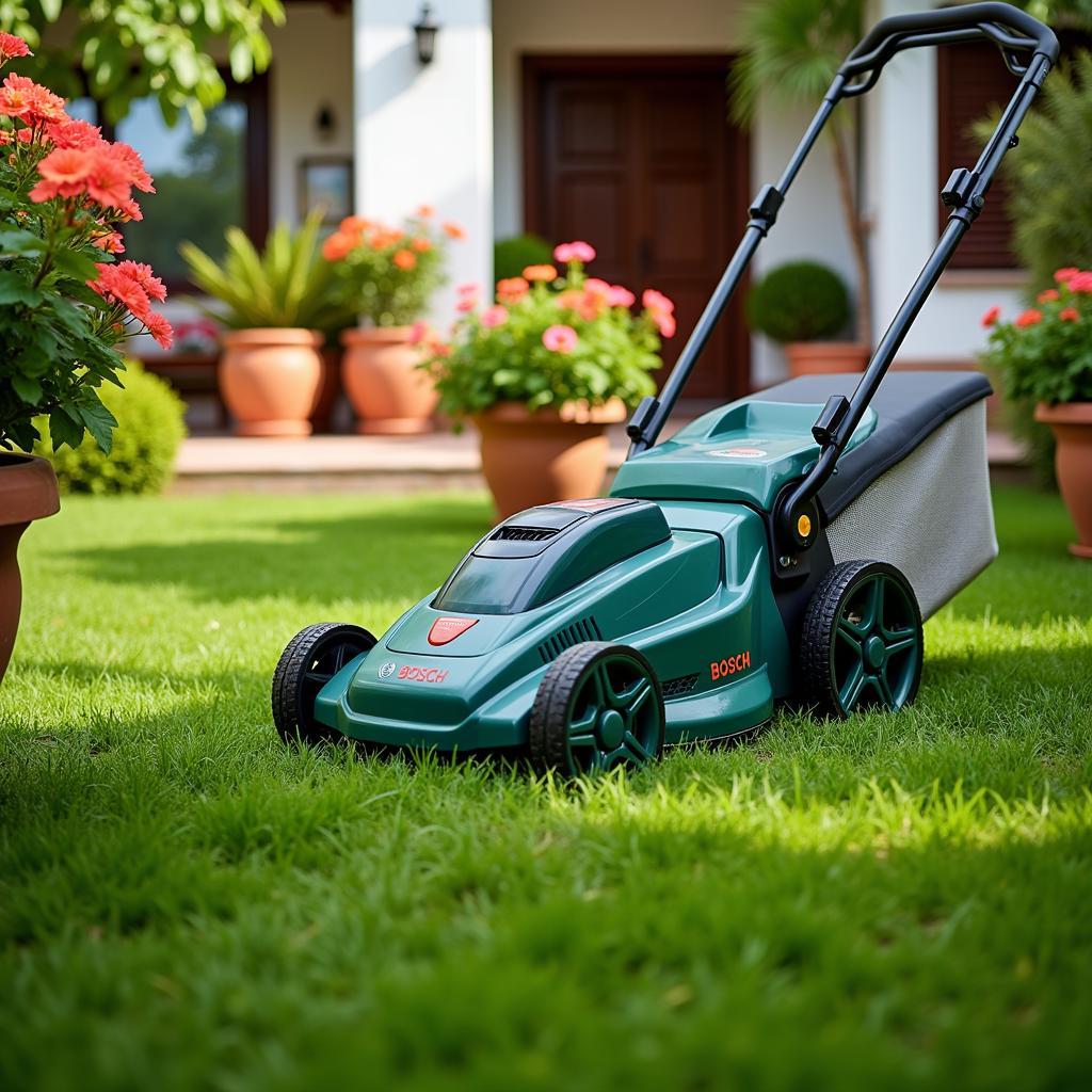 Bosch Lawnmower in a Spanish Garden