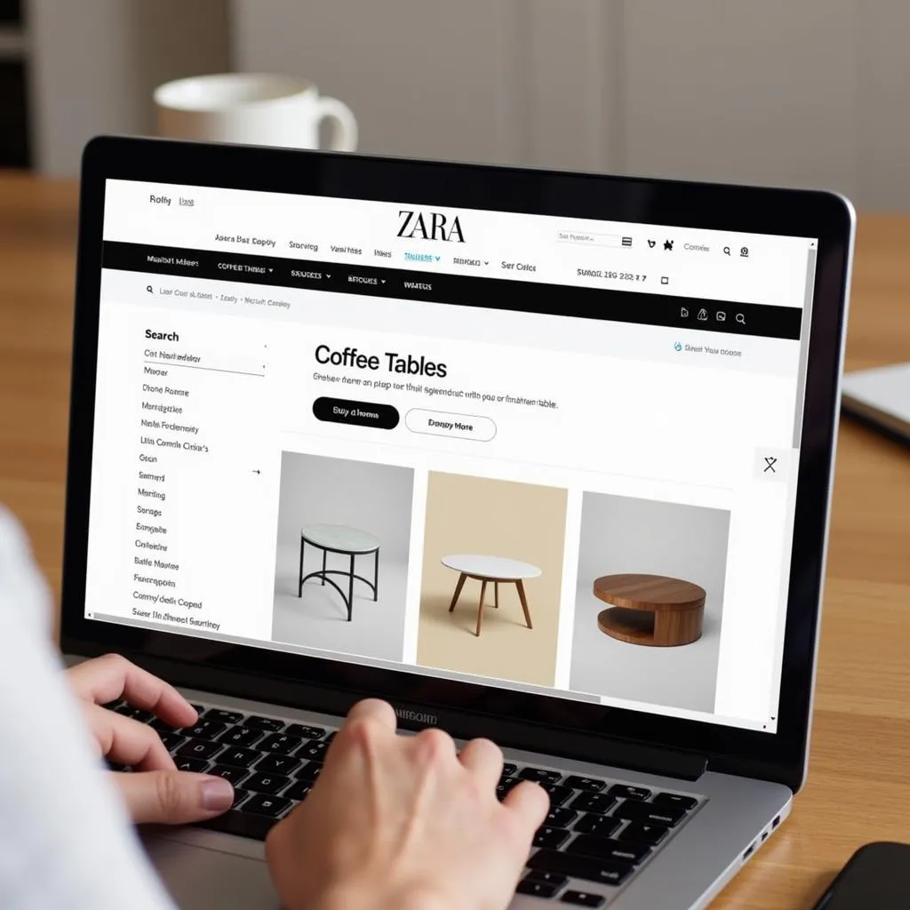 A person browsing the Zara Home website for their ideal coffee table.