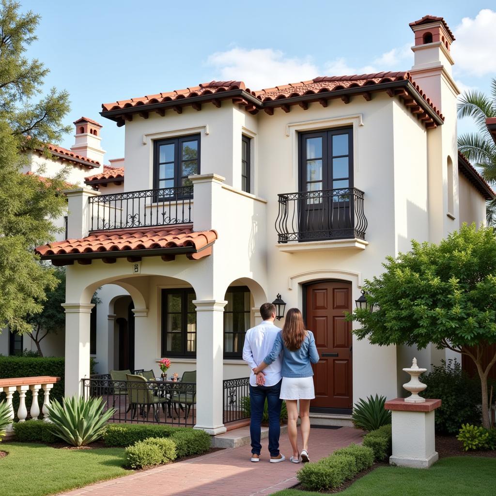 Couple viewing a Spanish villa with a real estate agent