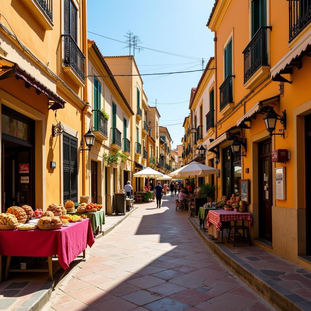 A bustling street scene in Calpe's historic old town