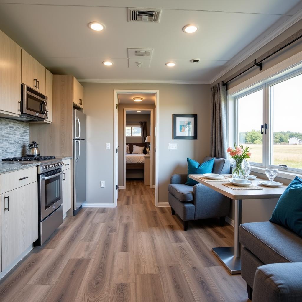 Modern and inviting interior of a mobile home at Camping El Arbolado