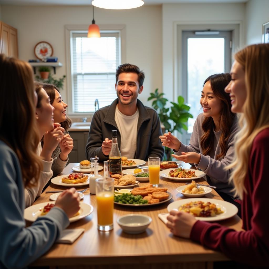 students enjoying a meal together in a shared apartment