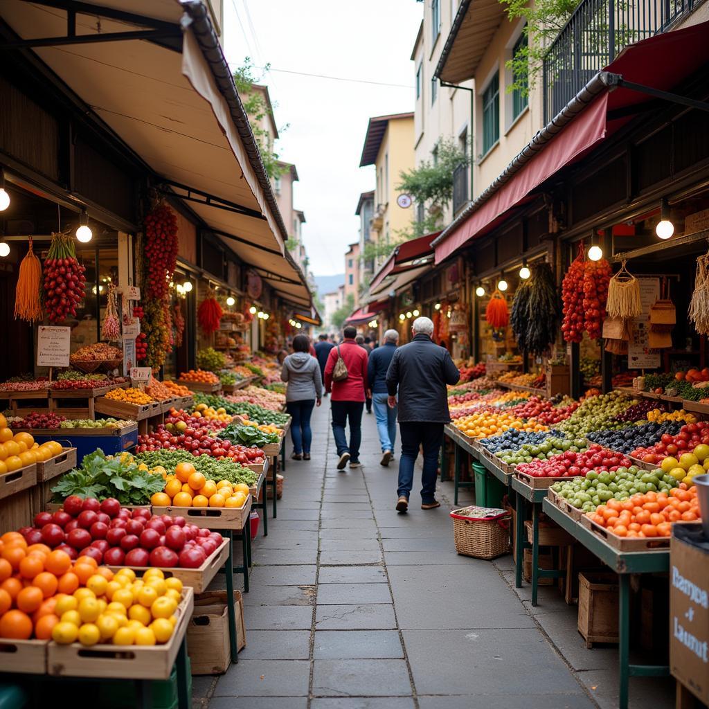 bustling Carabanchel market scene in Madrid