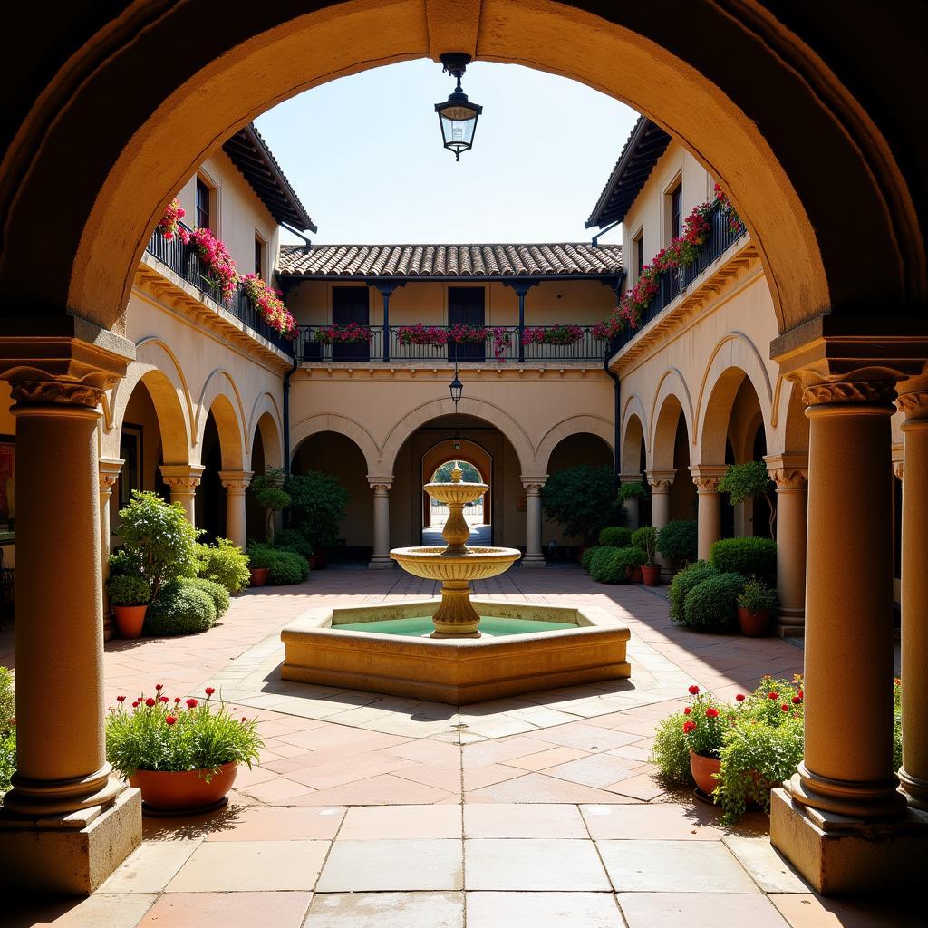 Serene courtyard inside a Spanish castle