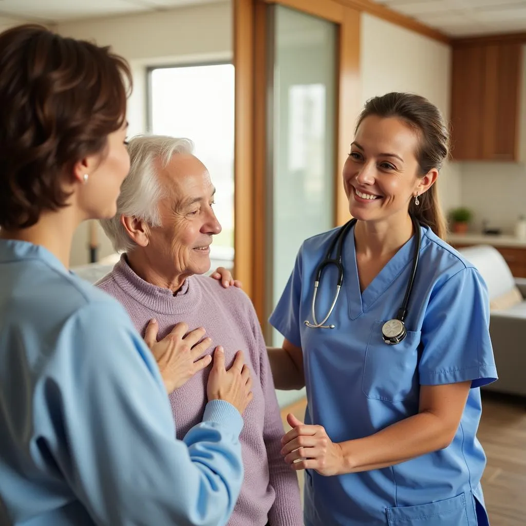 Caregiver assisting an elderly woman