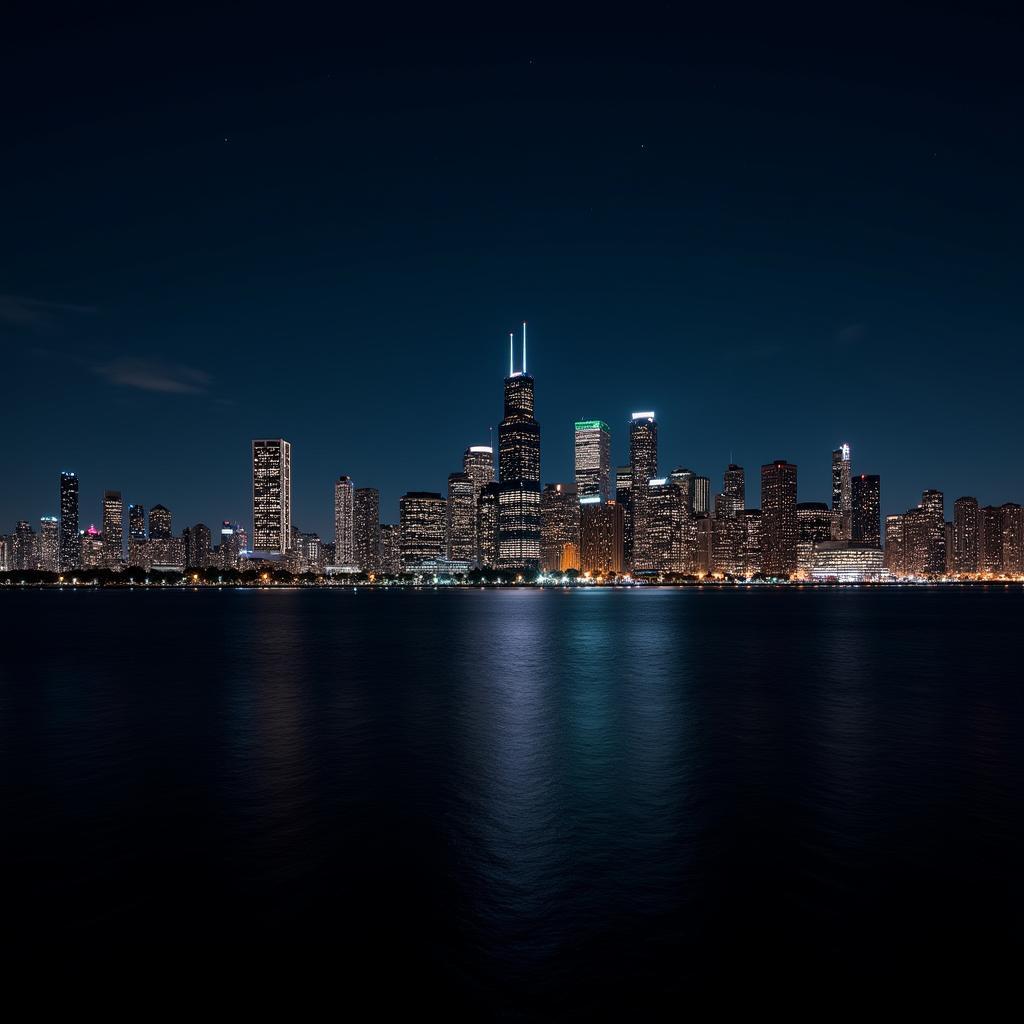 The dazzling skyline of Chicago illuminated at night