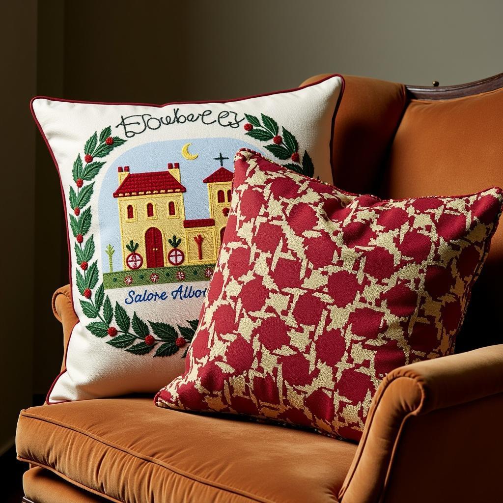 Christmas Cushions Adorning a Classic Armchair