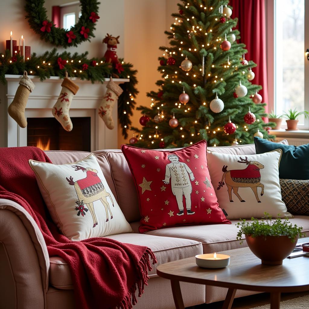 Christmas Living Room with Zara Home Cushions